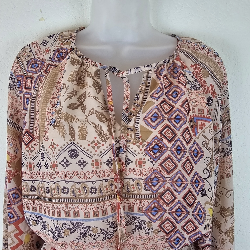 NWT LASCANA About You Long Sleeve Boho Shirt Dress Mixed Print Size 2 - Picture 6 of 16